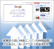 視聴率の高い検索エンジンの検索結果に上位表示し、多くのアクセスを導きます。
